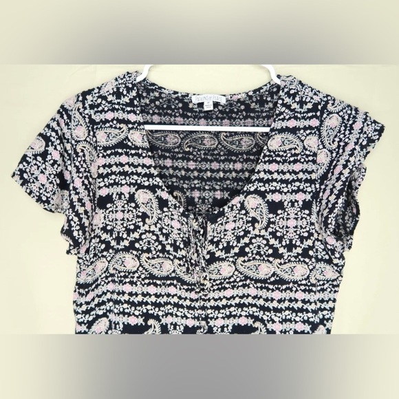 Patrons of Peace Floral Paisley Button Up Mini Dress Navy Blue Boho Hippie EUC - Picture 5 of 11